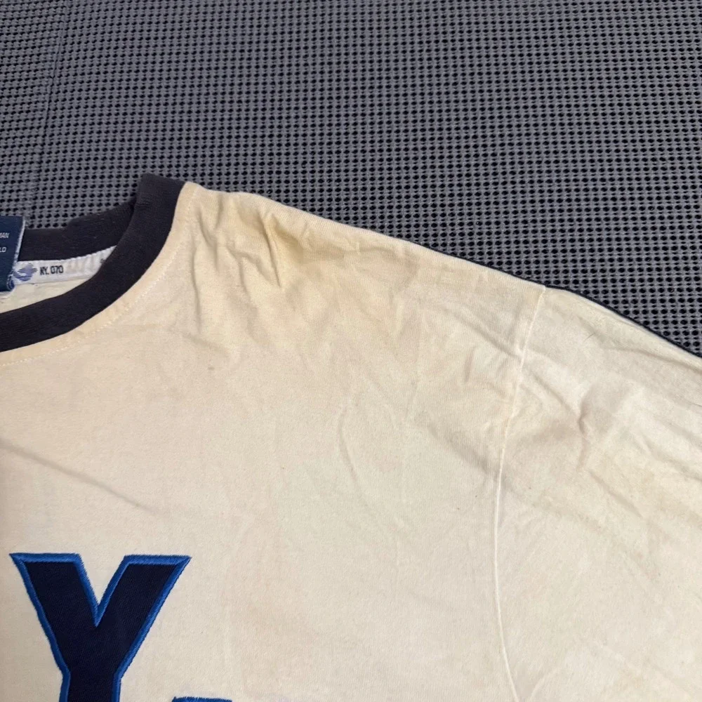 Brooklyn Express NY 70 Mens T-Shirt Large Cream Blue Ringer Jersey Style Vintage